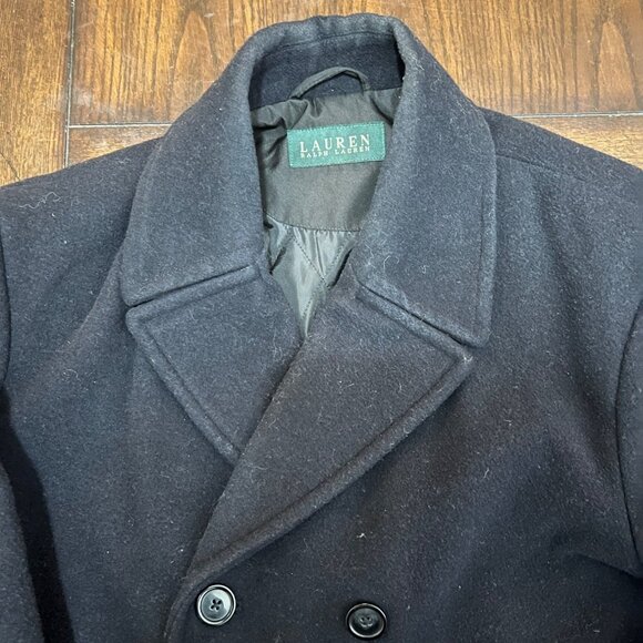 Lauren Ralph Lauren Navy Blue Double Breasted Wool Blend Pea Coat Large - Picture 2 of 9